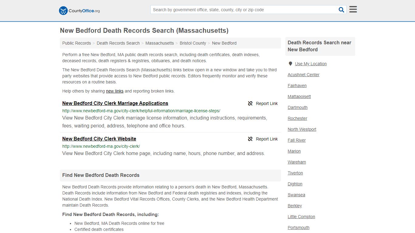 Death Records Search - New Bedford, MA (Death Certificates ...