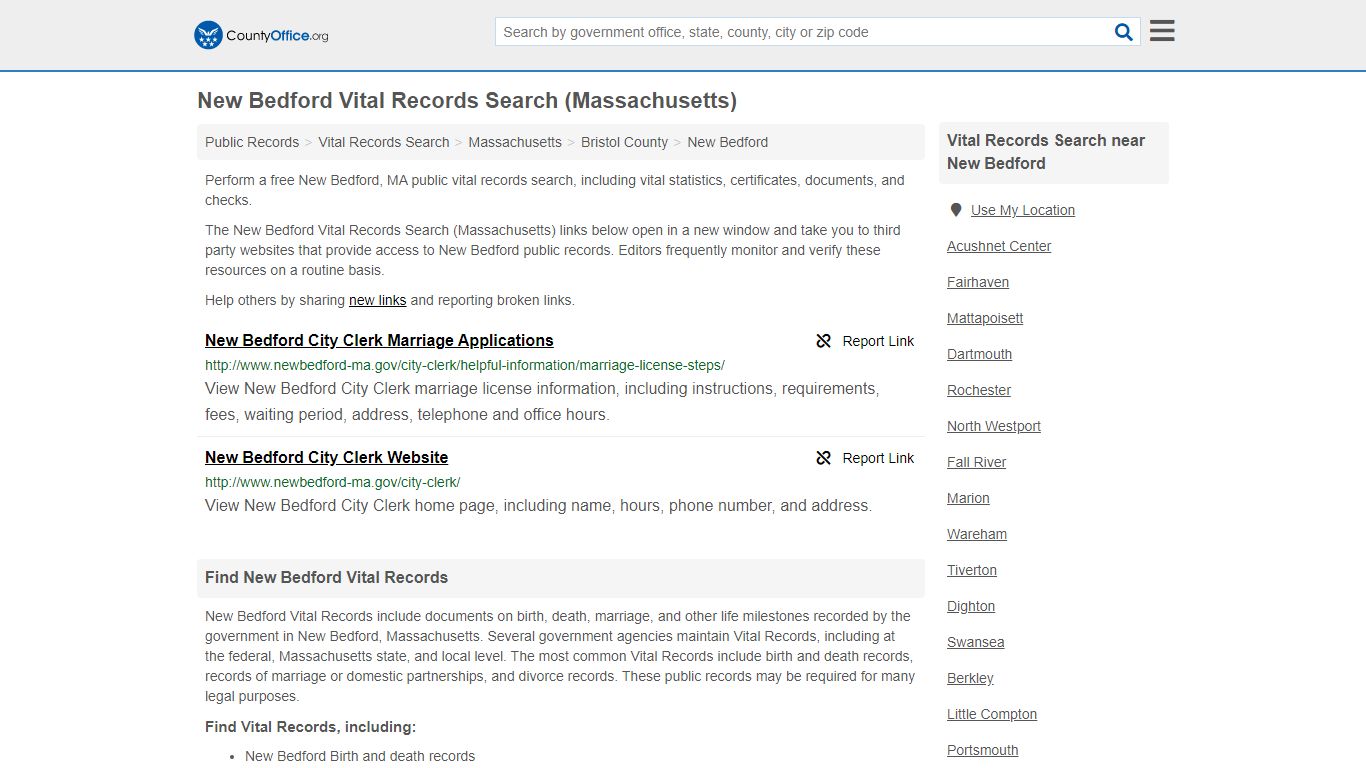 Vital Records Search - New Bedford, MA (Birth, Death ...